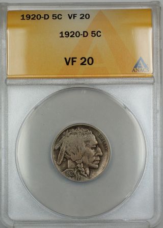 1920 - D Buffalo Nickel 5c Coin Anacs Vf - 20 photo
