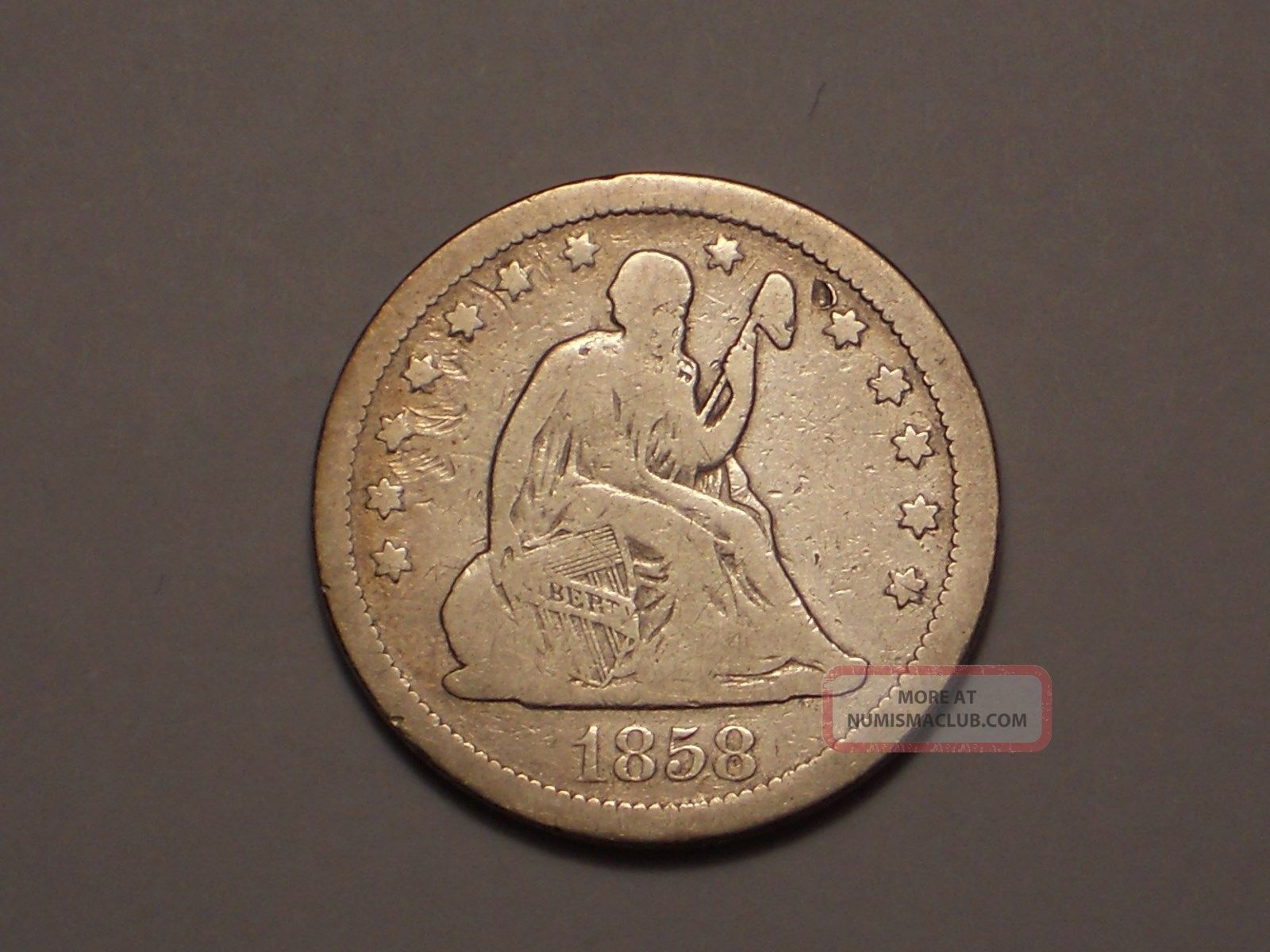 1858 Seated Liberty Quarter (attractive)