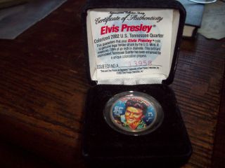 Elvis Presley Colorized 2002 U.  S.  Tennessee Quarter W/orig Case photo