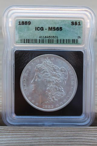 L@@k 1889 Morgan Silver Dollar Graded By Icg Ms65 Blast White photo