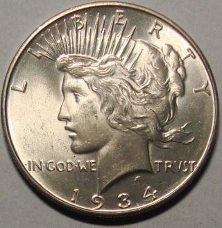 1934 D Peace Silver Dollar Solid Gem Bu Semi Key Date Dollar photo