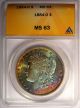 1884 - O Toned Morgan Silver Dollar Anacs Ms63 - Rainbow Toning Dollars photo 1