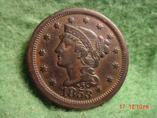 1853 Braided Hair Large Cent,  Extra Fine photo