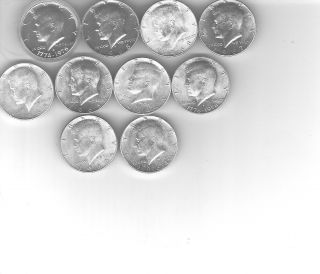 10 - Bunc Kennedy Silver Half Dollars 2 - 90% And 8 - 40% photo