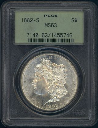 1882 - S Pcgs Ms - 63 Morgan Silver Dollar Old Green Holder Ogh Incredible Coin photo