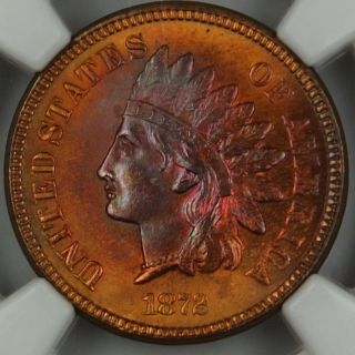 1872 Indian Cent Penny,  Ngc Unc Details,  Very Choice Bu Toned,  Dgh photo