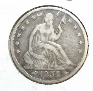 1854 P - Seated Liberty Half Dollar - Fine + Jr008 photo