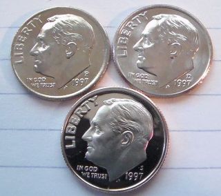 1997 P,  D&s Roosevelt Dimes.  Save,  By Buying The Three. . photo