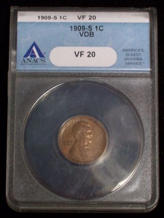 Rare Key Lincoln 1909 - S Vdb Cent In Anacs Vf 20 photo