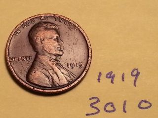 1919 1c Bn Lincoln Cent (3010) Great Wheat Cent Fine Detail photo