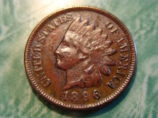 Better Grade 1896 Indian Head Cent Glossy Toned Surfaces Low photo