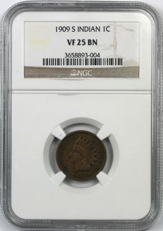 1909 - S 1c Ngc Vf25 Bn Indian Cent photo