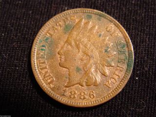 Better Date 1886 Variety 2 Indian Head Cent Choice Au 4 Diamonds Some Spotting photo