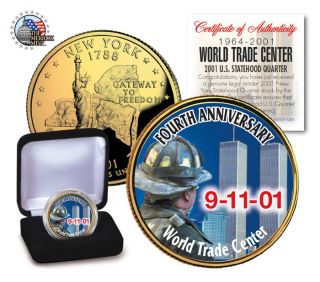 4th Anniversary World Trade Center 9/11 U.  S.  York State Quarter W / Box photo