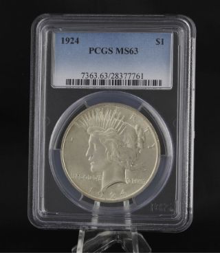 1924 Pcgs Ms63 Peace Dollar - Graded Silver Investment Certified Coin $1 photo