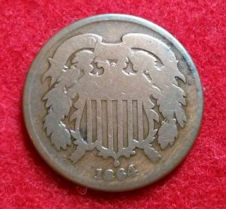 1864 - Two Cents - Wonderful Old U.  S.  Currency Strong Detail Full Rim Lg.  Motto photo