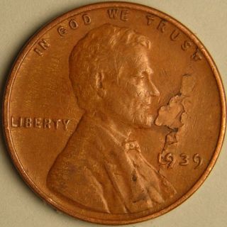 1939 P Lincoln Wheat Penny,  (lamination) Error Coin,  Ae 137 photo