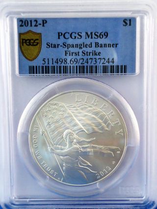 2012 - P Star Spangled Banner Commemorative Silver Dollar Pcgs Ms69 1st Strike photo