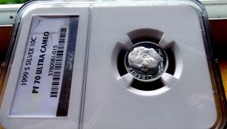 1999 - S Ngc Pf70 Ultra Cameo Silver Roosevelt Dime.  10c photo