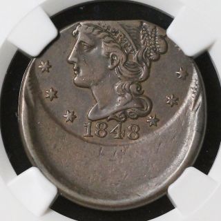 1848 Ngc Xf40bn Error 30% Off Center Braided Hair Large Cent 1c Coin photo