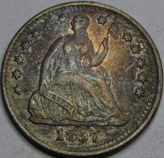 1857 Seated Liberty Half Dime Au+ With Album Toning Great Coin photo