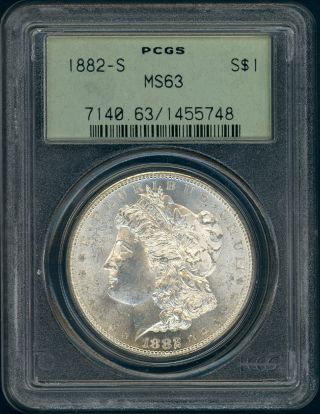 1882 - S Pcgs Ms - 63 Morgan Silver Dollar Old Green Holder Ogh A Fabulous Coin photo