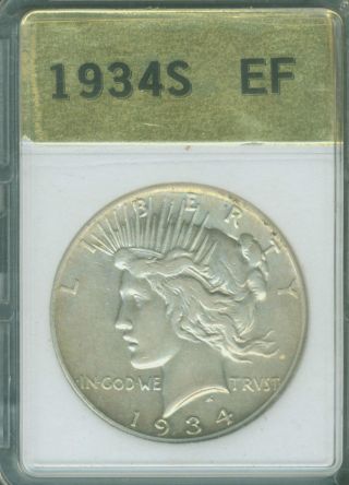 1934 - S Peace Silver Dollar Extremely Fine Ef Xf + Policy photo