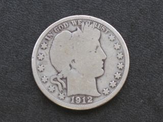 1912 - P Barber Half Dollar 90% Silver U.  S.  Coin C1844l photo