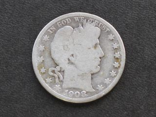 1908 - S Barber Half Dollar 90% Silver U.  S.  Coin C1839l photo
