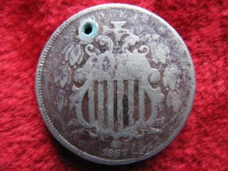 1867 - P Shield Nickel,  Better Grade Detail Historic photo