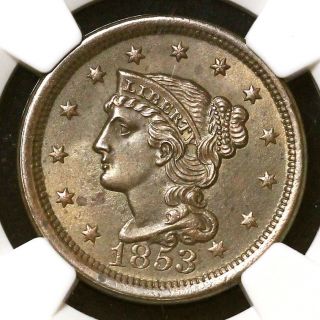1853 N - 25 Ngc Ms64bn Braided Hair Large Cent Coin Ex; Mervis photo