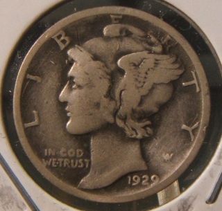1929 - S Silver Mercury Dime Tough Date F - Vf photo
