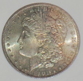 1901 O Ngc Ms 65 Rainbow Toned Obverse & Reverse Gem Morgan Silver Dollar photo