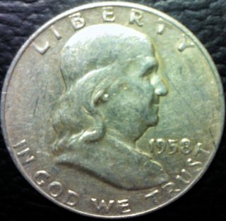 1958 D Franklin Half Dollar 90% Silver Coin photo