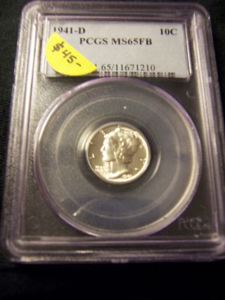 Wonderful Wwii Mercury Dime 1941 - D Pcgs Certified Ms - 65 W/ Full Bands photo
