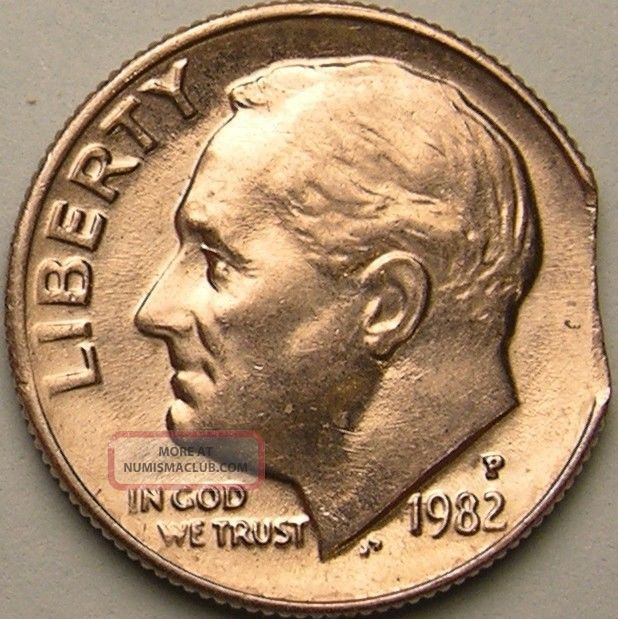 1982 P Roosevelt Dime clipped Planchet Error Coin Ae 461 1964-roosevelt-silver-dime-value-rare-errors-d-p-and-sms-mint