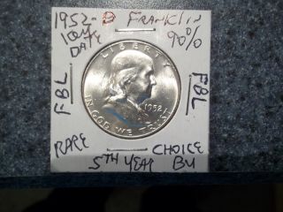 Rare Early Key Date 90% Silver Choice Bu 1952 - D Franklin Half Dollar Beauty photo