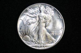 1943 Walking Liberty Half Coin Gem Bu Unc photo
