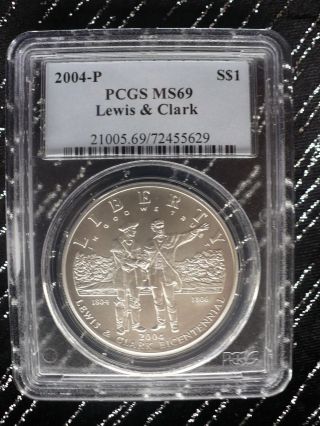 2004 P Lewis & Clark Silver Bu Commemorative Dollar Pcgs Ms 69 photo