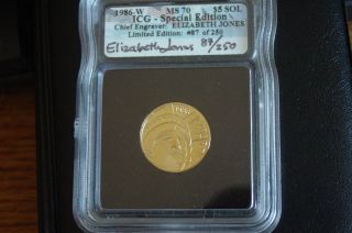 1986 - W Special Ms - 70 (limited Edition) Gold $5.  00 Elisabeth Jones Coin photo