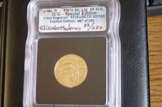 1986 - W Pr - 70 Special (limited Edition) Gold $5.  00 Elisabeth Jones Coin photo
