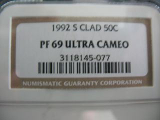 1992 - S 50c Clad Kennedy Half Dollar Ngc Pf69 Ultra Cameo photo