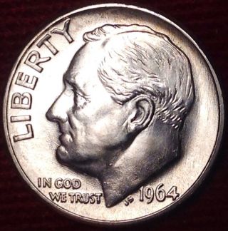 1964 - D Roosevelt Dime - Pointed 9 Variety - 90% Silver - Unc - Z38 photo