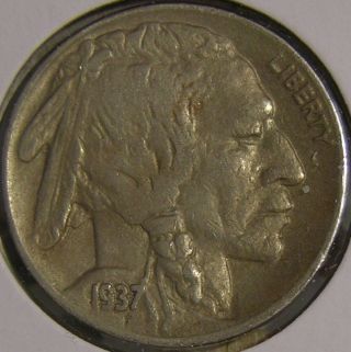 1937 D Buffalo Nickel,  Full Horn,  Af 493 photo