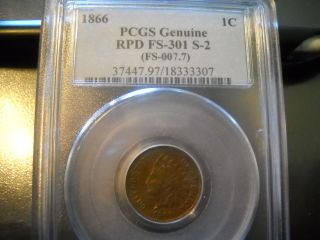 Coinhunters - 1866 Indian Head Cent Pcgs Repunched Date Fs - 301 S - 2,  Xf Details photo