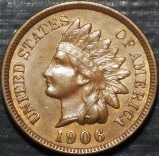 Rare 1906 Indian Head Cent Full Liberty + 4 Deep Diamonds Rich Brown photo