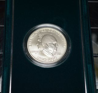 1990 - W Silver Dollar Eisenhower Us Commemorative Coin Unc.  Ike Box And photo