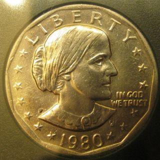 1980 - P Susan B Anthony Dollar Full Strike Uncirculated Old Holder Lqqk Best Off photo