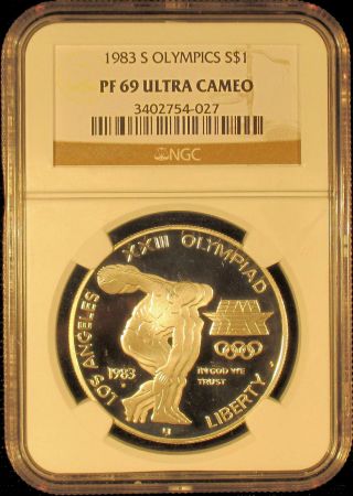 1983 S Olympics Silver $1 - Ngc Pf 69 Ultra Cameo photo