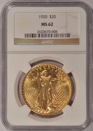 1920 Saint Gaudens $20 Gold Double Eagle Ngc Ms - 62 photo